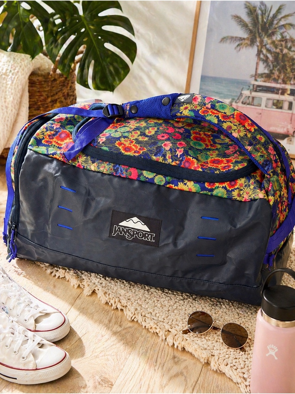 Jansport Good Vibes Gear Hauler 45L Convertible Duffel Backpack Floral NWT